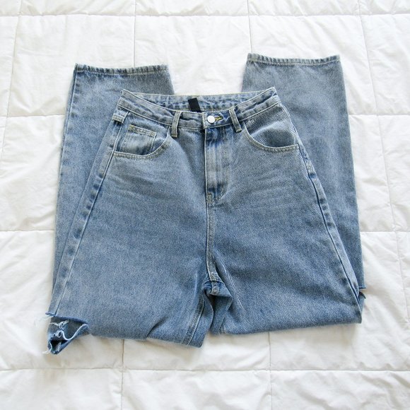Cider Pants - CIDER Ultra High Waist Denim Jeans With Ripped Side Slits Size S Medium Blue